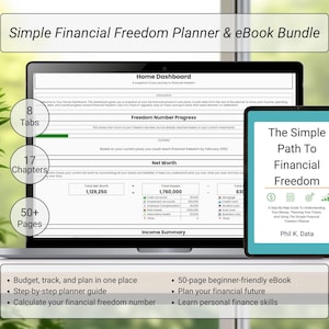 Simple Financial Freedom Planner & eBook Bundle – Budget Spreadsheet, Net Worth Tracker, Savings Tool