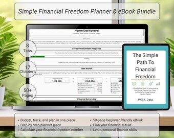 Simple Financial Freedom Planner & eBook Bundle – Budget Spreadsheet, Net Worth Tracker, Savings Tool