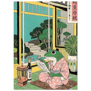 Rituales Matutinos – Lámina artística de Rana Japonesa en Kimono