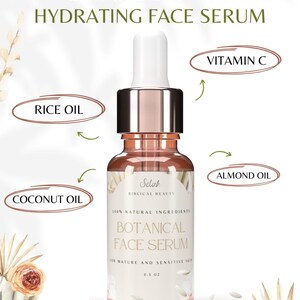 Hydrating Face Serum | For & Sensitive, Dry, Mature Skin | Natural Anti-Aging Botanical Oils | Rice Bran + Coconut Oil image 2