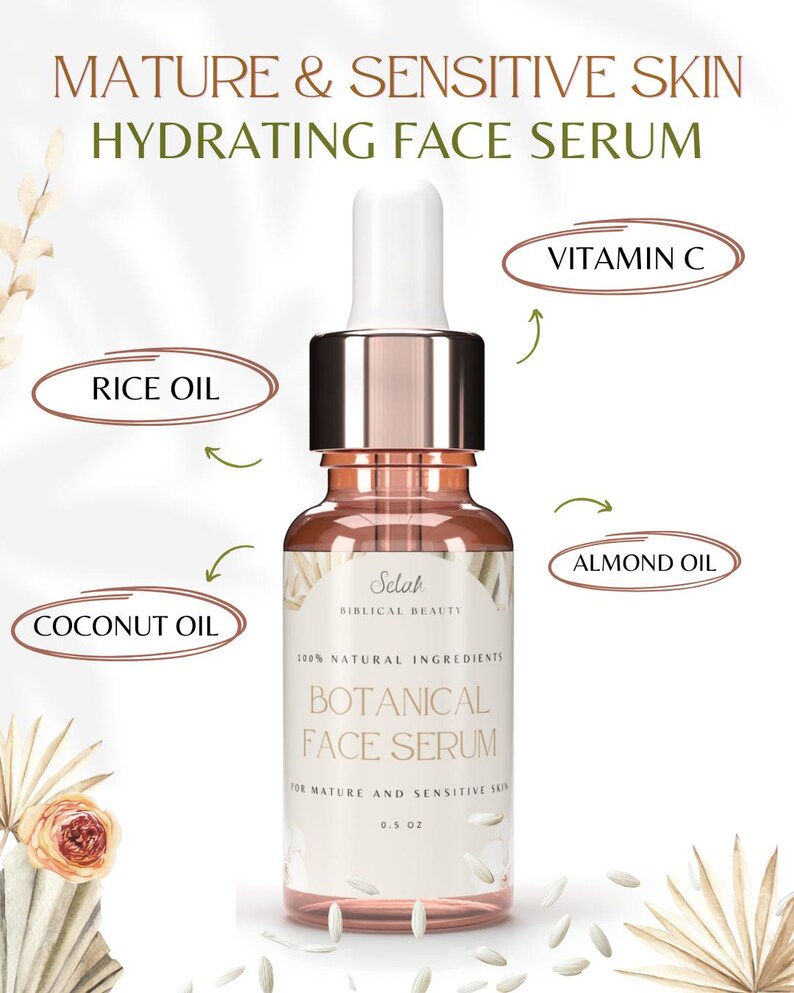 Hydrating Face Serum | For & Sensitive, Dry, Mature Skin | Natural Anti-Aging Botanical Oils | Rice Bran + Coconut Oil image 2