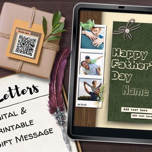Carta QR para o Dia dos Pais™ – Modelo Verde Editável do Canva | Presente para Imprimir ou Digital | Alternativa de Cartão Única | Download Instantâneo