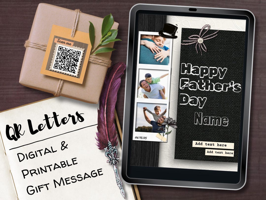 Father’s Day QR Letter™ – Black Editable Canva Template | Printable or ...