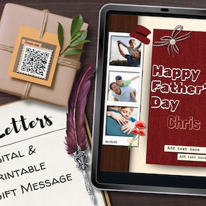 Carta QR para o Dia dos Pais™ – Modelo Canva Editável em Vermelho | Presente para Imprimir ou Digital | Alternativa de Cartão Única | Download Instantâneo