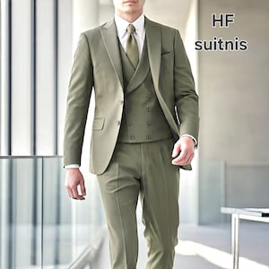 Luxury men olive green wedding suits men party wear Men 3 piece suits new arrivals casual fit suit engagement style dress olive green