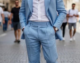 Men's 2-Piece Ethnic Wedding Outfit wedding party wear suits Linen suit