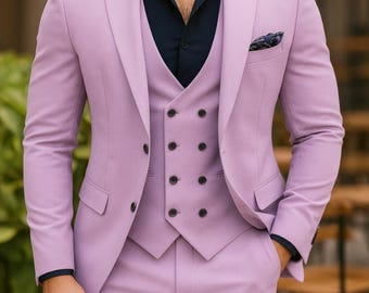 Traje de tres piezas color lavanda: traje de boda vintage a medida
