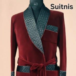 Luxury jacket burgundy velvet black satin quilted jacket new casual fit  vintage bespoke robe Christmas party wear jacket gift for husband