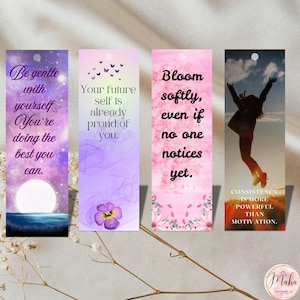 Motivational Quote Bookmarks Printable, Digital Download Set of 4, Self Care Gift for Book Lovers and Students