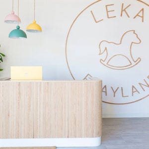 Tambour Reception Desk in Oak and White -  FREE SHIPPING