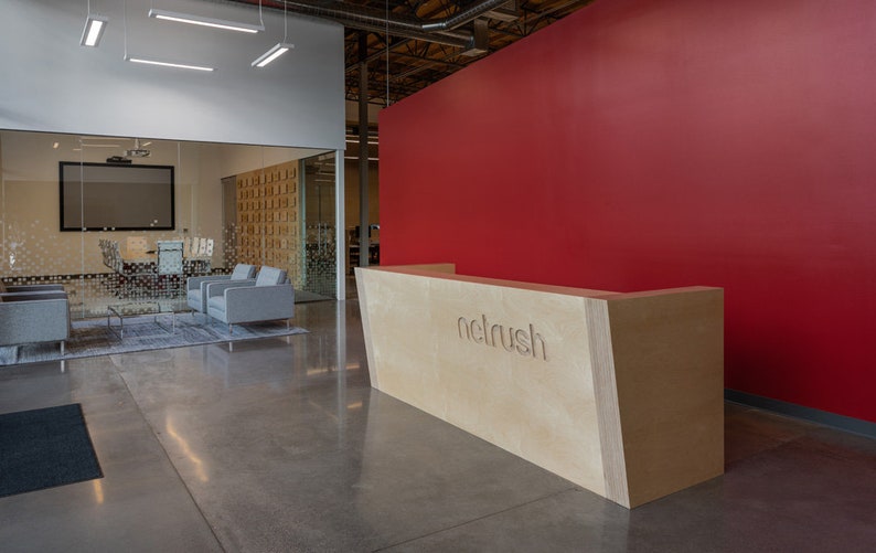 Plywood Reception Desk With Custom Logo