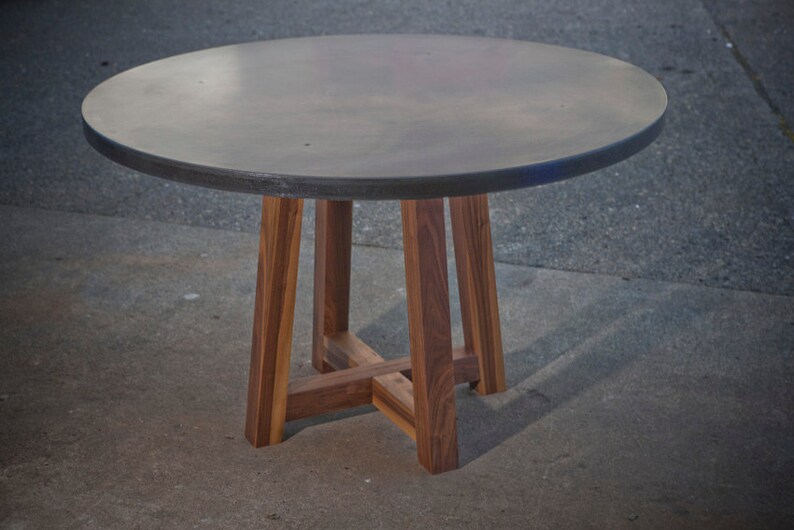 48 Round Metal Top Table With Walnut Legs Etsy