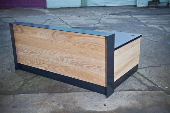 Ada Reception Desk With Ash Wood And Steel Wrap Etsy
