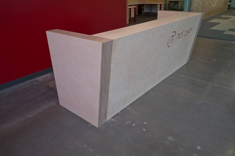 Plywood Reception Desk With Custom Logo Etsy Australia