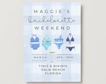 Tinis & Bikinis Bachelorette Itinerary, Bachelorette Weekend Planner Template, Bachelorette Party Itinerary, Editable Invite Canva Template