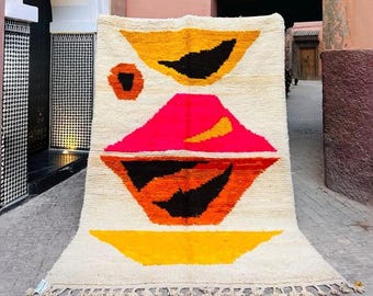 Colorful Abstract Berber Rug: Handwoven Moroccan Wool, Boho Home Decor