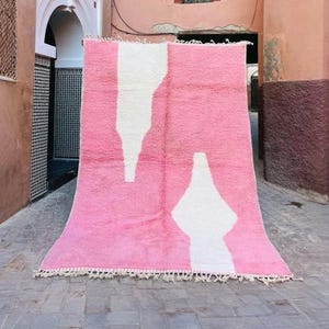 Blush Pink 8x10 Moroccan Rug – Abstract Wool Carpet – Modern Boho Floor Decor – Soft Handwoven Berber Rug – Minimalist Custom Rug