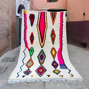 Colorful Berber Wool Rug – Handmade Moroccan Carpet – Boho Area Rug – Abstract Floor Decor – Tribal Shag Rug from Morocco