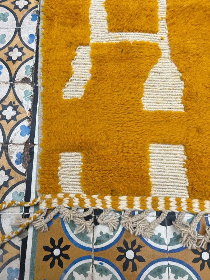 Custom Shag Rug, Mustard Shag Rug, Custom Size Rug, Geometric Line Rug, Moroccan Style Rug, Minimalist Line Rug, Modern Boho Rug
