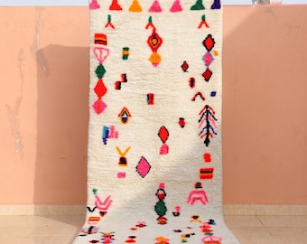 Azilal Rug Runner, Colorful Moroccan Rug, Berber Runner Rug, Handmade Wool Hallway Rug, Boho Tribal Runner, White Multicolor Custom Rug