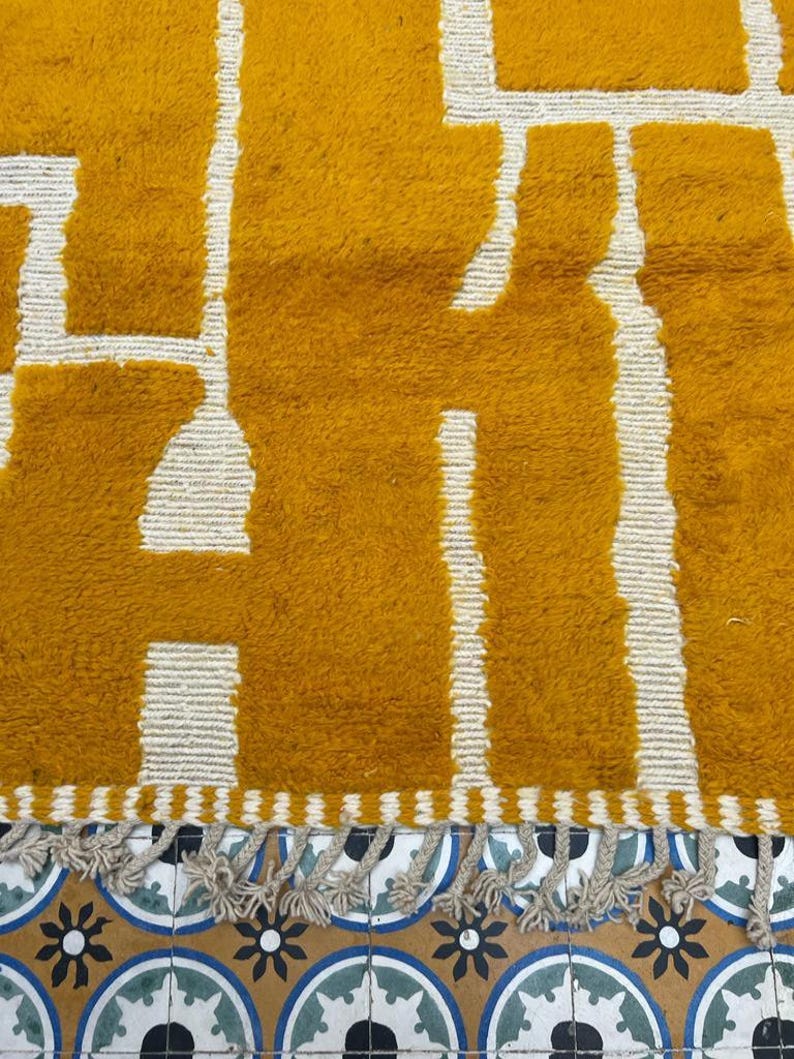 Custom Shag Rug, Mustard Shag Rug, Custom Size Rug, Geometric Line Rug, Moroccan Style Rug, Minimalist Line Rug, Modern Boho Rug