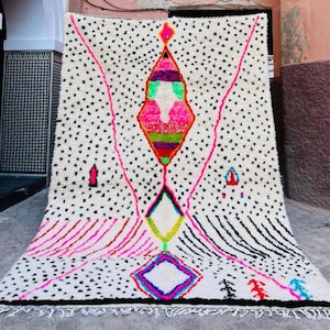 Handmade Neon Berber Rug: Colorful Wool Azilal Moroccan Carpet