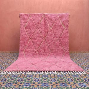Pink Moroccan Rug, Handwoven Wool Berber Carpet, Diamond Beni Ourain Style