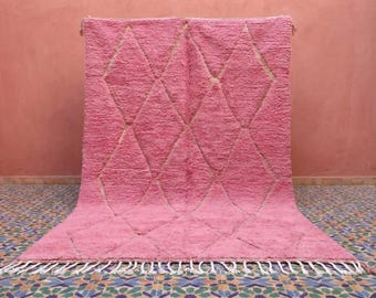 Pink Moroccan Rug, Handwoven Wool Berber Carpet, Diamond Beni Ourain Style