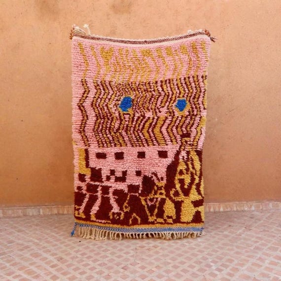 Handmade Pink Moroccan Rug, Boho Berber Wool Shag Carpet