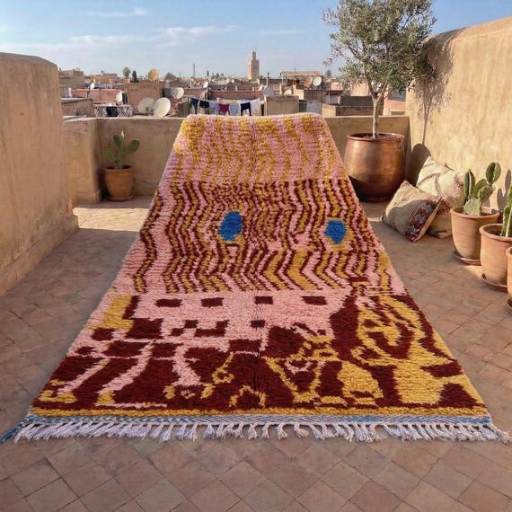 Custom Wool Rug, Pink Moroccan Rug, Abstract Wool Rug, Custom Size Boho Area Rug