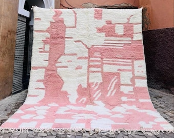 Handwoven Moroccan Wool Rug: Blush Pink Abstract Berber Carpet
