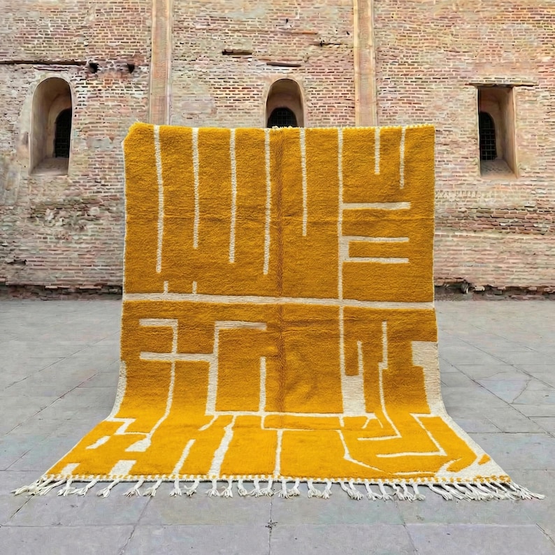 Custom Shag Rug, Mustard Shag Rug, Custom Size Rug, Geometric Line Rug, Moroccan Style Rug, Minimalist Line Rug, Modern Boho Rug