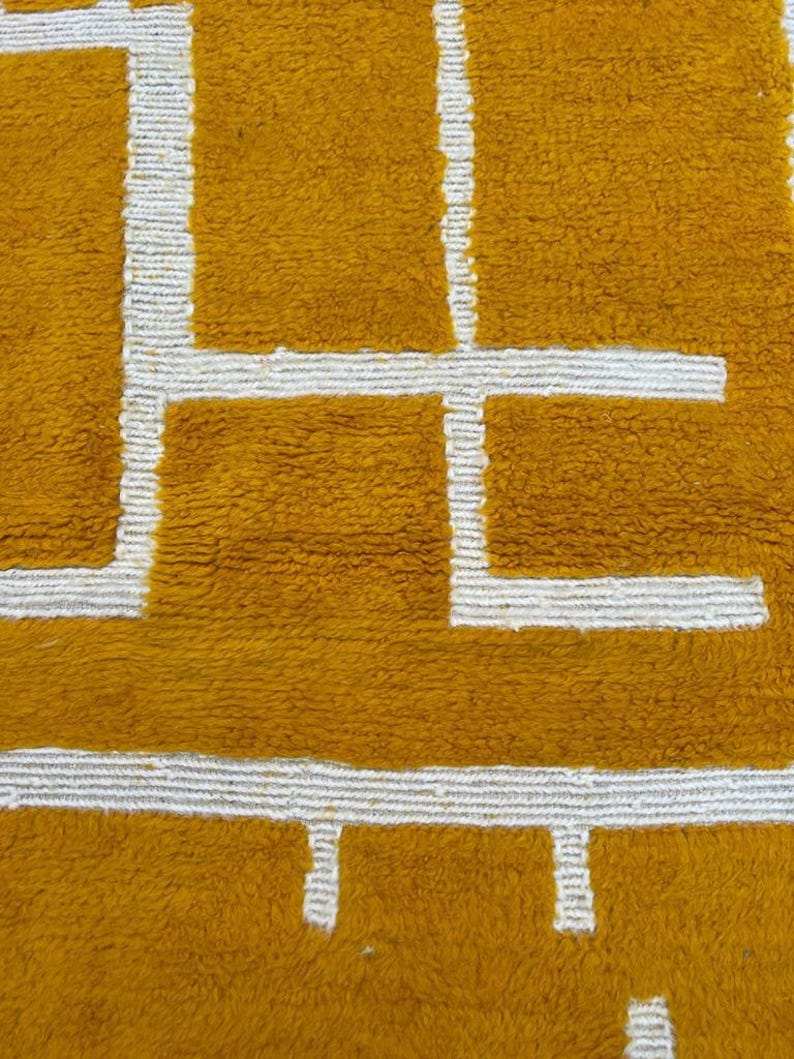 Custom Shag Rug, Mustard Shag Rug, Custom Size Rug, Geometric Line Rug, Moroccan Style Rug, Minimalist Line Rug, Modern Boho Rug