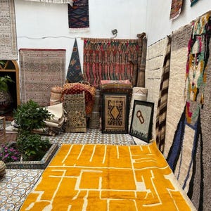 Custom Shag Rug, Mustard Shag Rug, Custom Size Rug, Geometric Line Rug, Moroccan Style Rug, Minimalist Line Rug, Modern Boho Rug