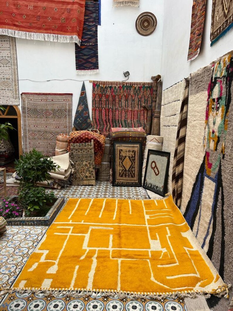 Custom Shag Rug, Mustard Shag Rug, Custom Size Rug, Geometric Line Rug, Moroccan Style Rug, Minimalist Line Rug, Modern Boho Rug