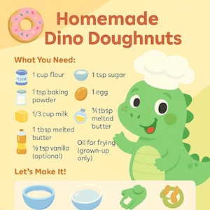 Receitas de donuts de dinossauro e bônus (cartões de culinária de dinossauro, receitas para crianças para imprimir, atividade de culinária para pré-escola, atividade de festa de dinossauro)