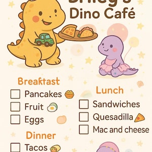 Dino Café e bônus (cartões de culinária de dinossauros, receitas para crianças para imprimir, atividade de culinária pré-escolar, atividade de festa de dinossauros