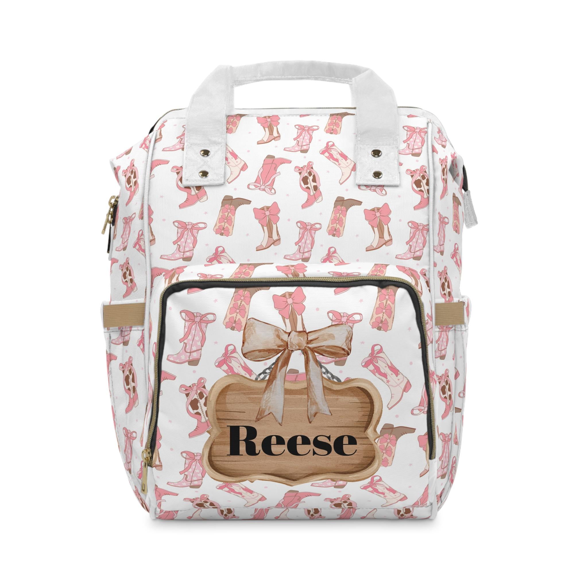 Diaper Backpack, Personalized Cowgirl Theme with Boots and Bows, Baby Girl Gift, Mom Bag, Nursery Bag, Baby Shower Present
