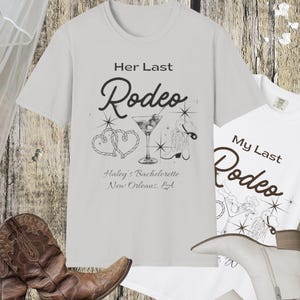 My Last Rodeo Bachelorette Softstyle T-Shirt, Personalized Bride Shirt, City Destination Trip Tee, Custom Bachelorette Party Top,