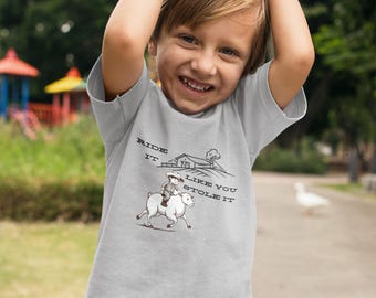 Kids Rodeo Sheep Riding Tee, Cowgirl or Cowboy Graphic T-Shirt, Western Rodeo Clothing for Children, Mutton Bustin Shirt, Rodeo Enthusiast