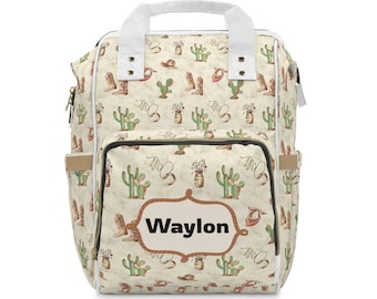 Personalized Western Style Diaper Backpack, Custom Diaper Bag, Cowboy Theme Baby Bag, Cowboy Baby Shower Gift, Wild West Diaper Backpack