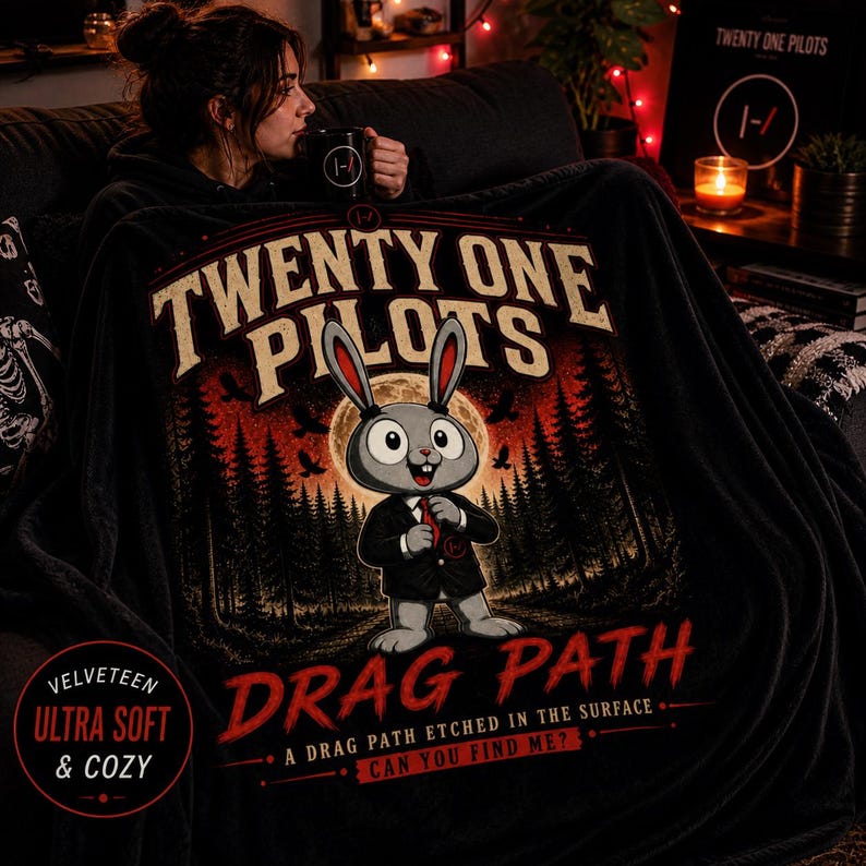 Twenty One Pilots Blanket, Velveteen Plush Throw, Ultra Soft Cozy Fan Gift, Alternative Rock Bedroom Decor, Gothic Aesthetic Blanket image 1