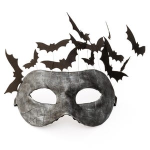 Black Bat Masquerade Mask: Gothic Fantasy Costume with Sculpted Birds
