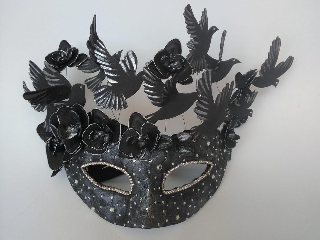 Couple Black Bird Masquerade Mask: Gothic 3D Birds, Orchids ...