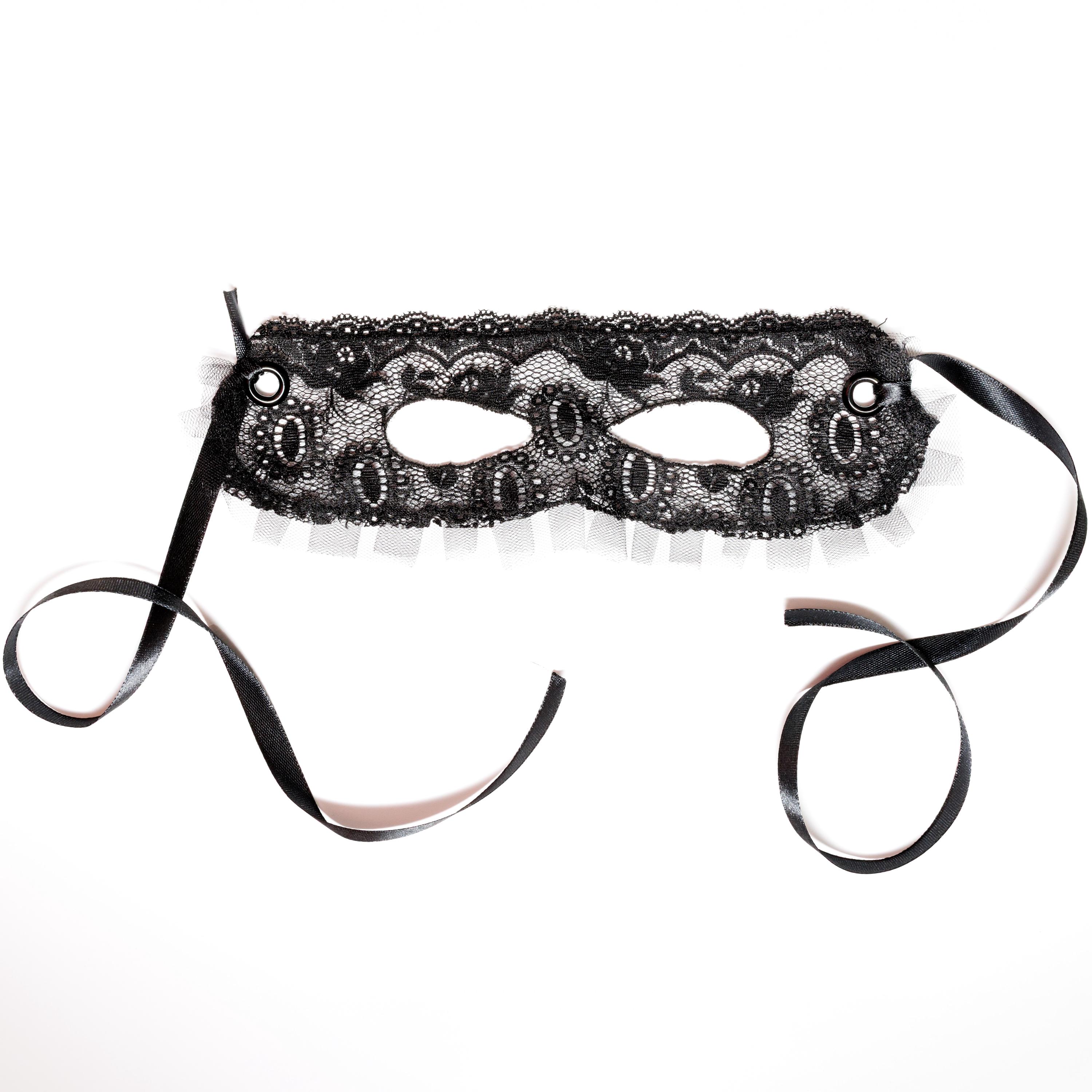 Black Lace Masquerade Mask: Ruffle Trim Gothic Costume