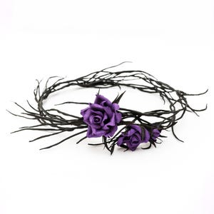 Gothic Black Headpiece with Purple Roses: Halloween Flower Crown