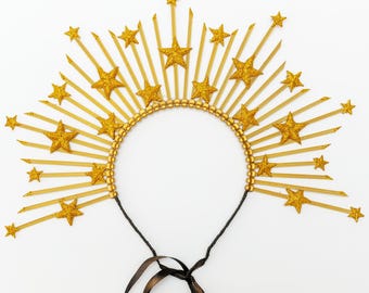 Gold Star Crown Headpiece: Glitter Halo Tiara, Goddess Costume
