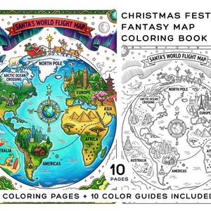 Christmas Fantasy Map Coloring Book 10 Printable Pages and Color Guides PDF Download