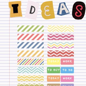Adesivi digitali Washi Tape per GoodNotes - Strisce di clipart PNG con 55 elementi, nastro con bordo strappato, planner per album digitali, nastro estetico