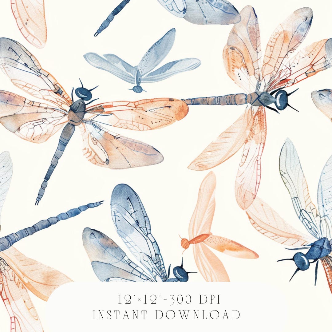 Dragonfly Seamless Pattern Digital Paper - Instant Download | Clipart ...